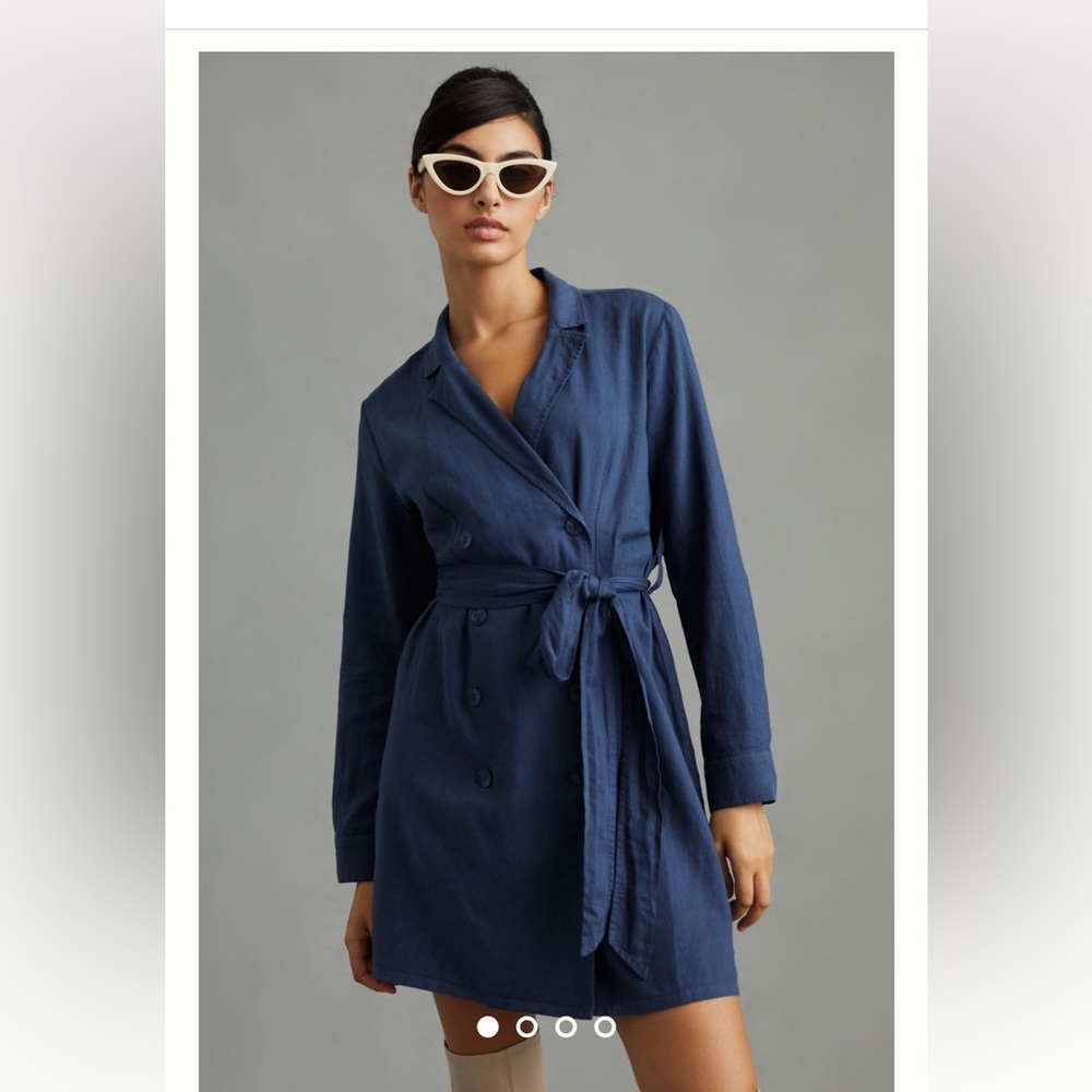 Anthropologie Blue Wrap Midi Dress with Tie Front